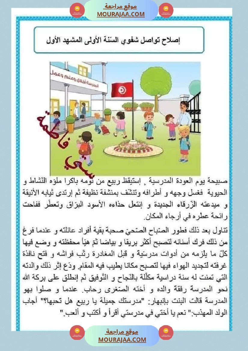 السنة اولى تواصل شفوي الثلاثي الاول مرفق بشرح للمفردات