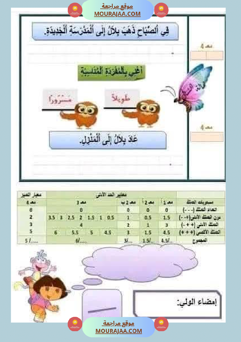 تقييم سنة الأولى اللغة العربية و العلوم