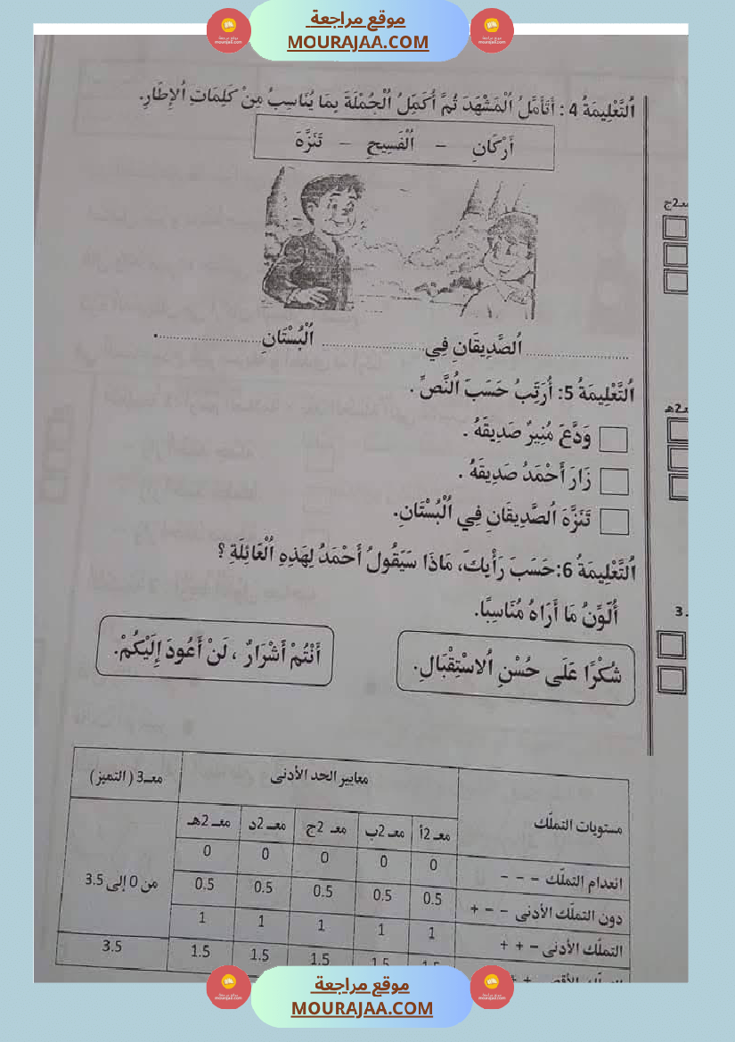 اولى ابتدائي امتحانات الثلاثي الاول