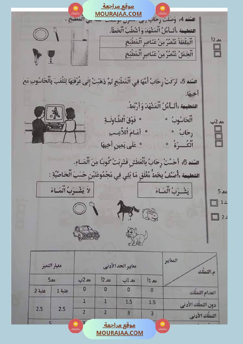 اولى ابتدائي امتحانات الثلاثي الاول