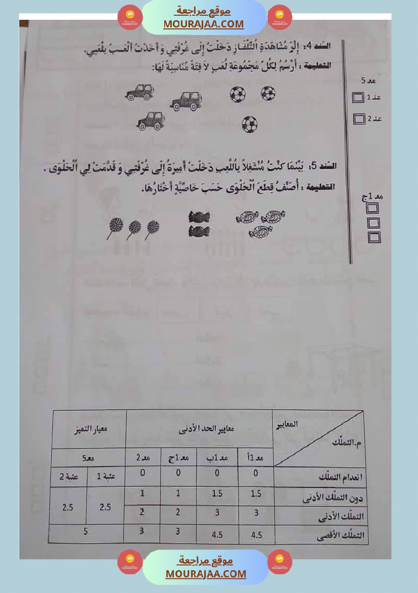 اولى ابتدائي امتحانات الثلاثي الاول