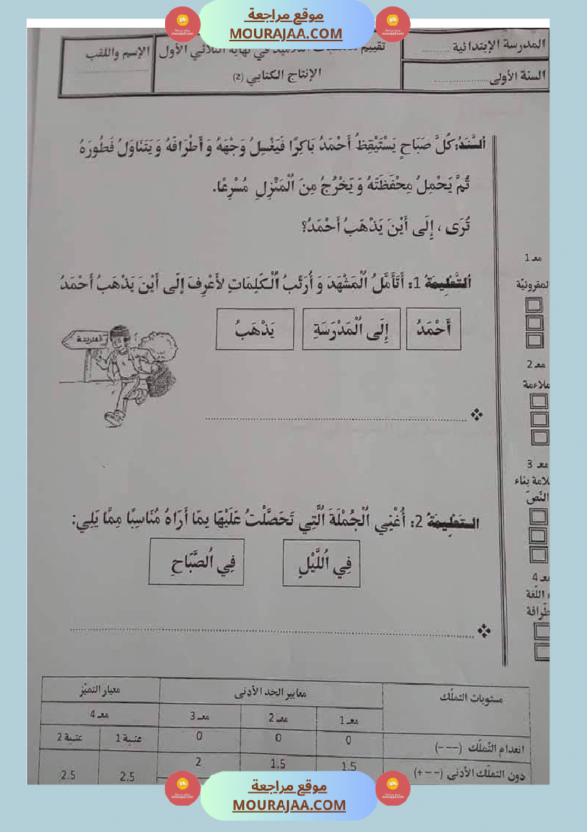 اولى ابتدائي امتحانات الثلاثي الاول