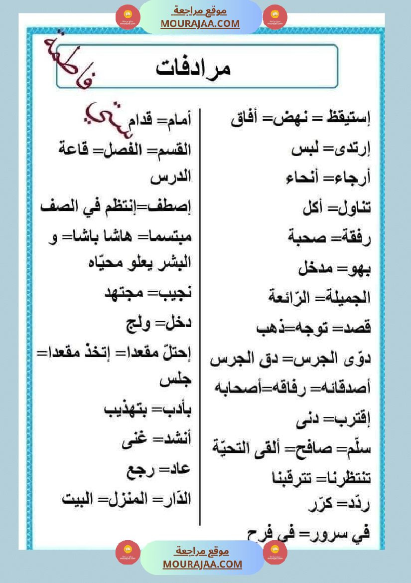 السنة اولى تواصل شفوي الثلاثي الاول مرفق بشرح للمفردات