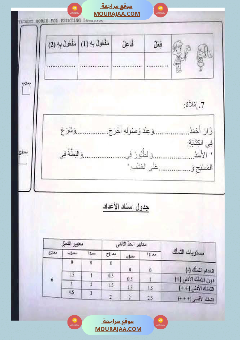 امتحانات قراءة و قواعد لغة سنة رابعة الثلاثي الأول 