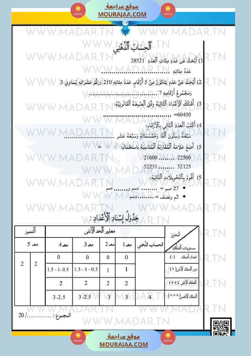 سنة رابعة إبتدائي امتحانات الثلاثي الاول في كل المواد