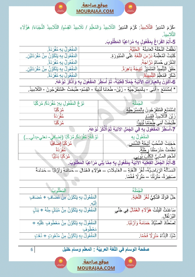 السنة الرابعة المفعول به القواعد والتمارين مع الإصلاح ثلاثي الاول صفحة 6