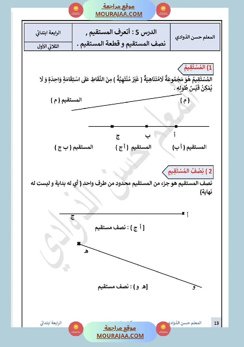 سنة 4 المستقيم نصف المستقيم و قطعة المستقيم