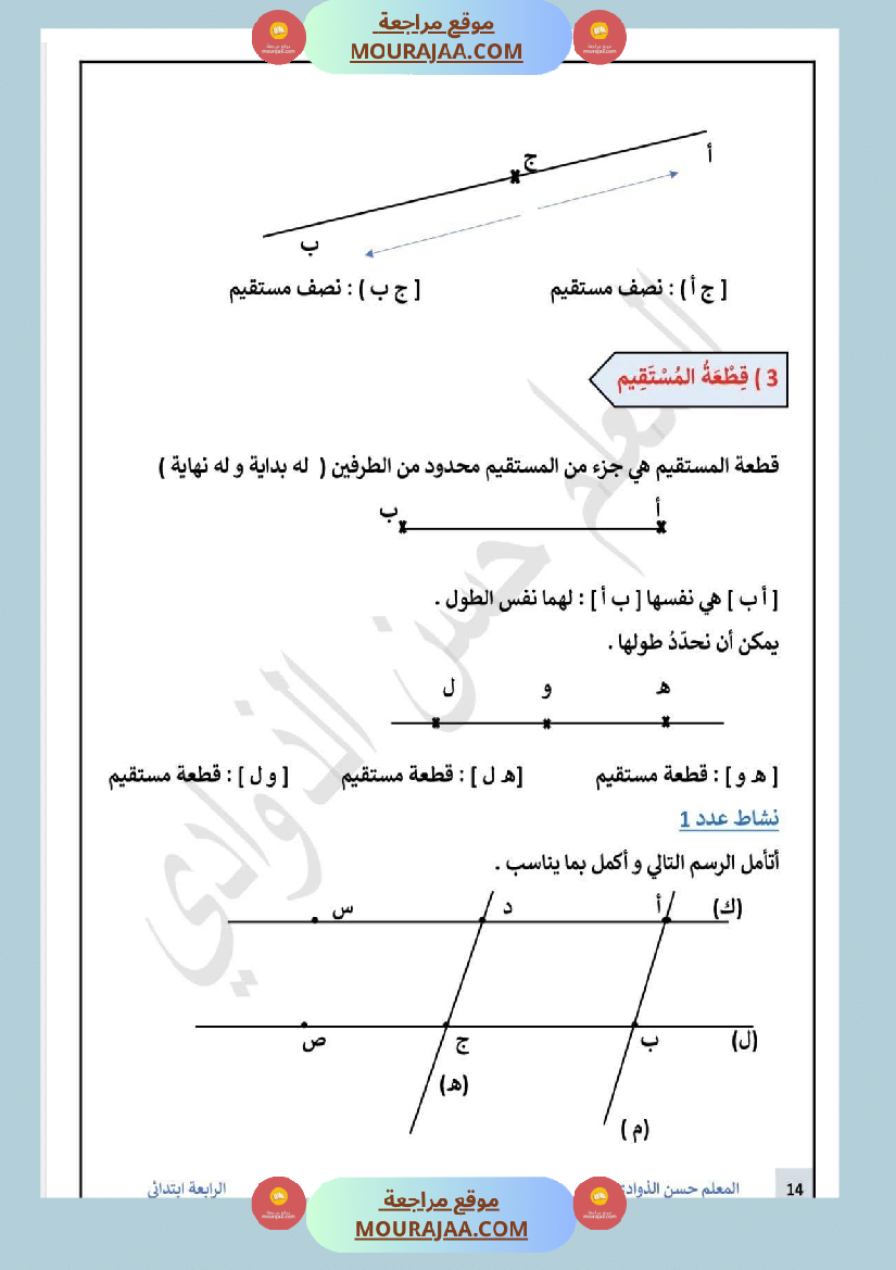 سنة 4 المستقيم نصف المستقيم و قطعة المستقيم