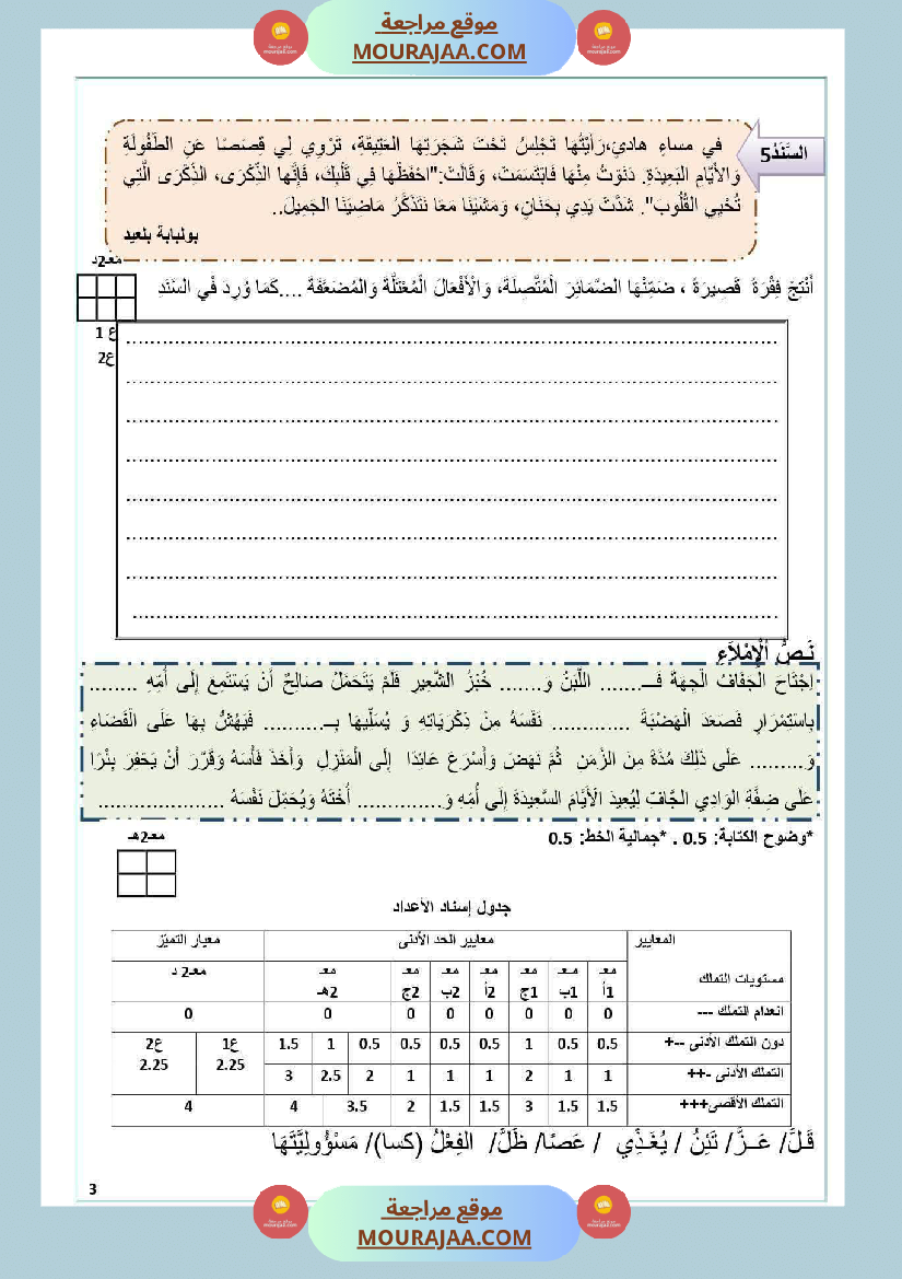 امتحان قواعد لغة السنة السادسة الثلاثي الأول 