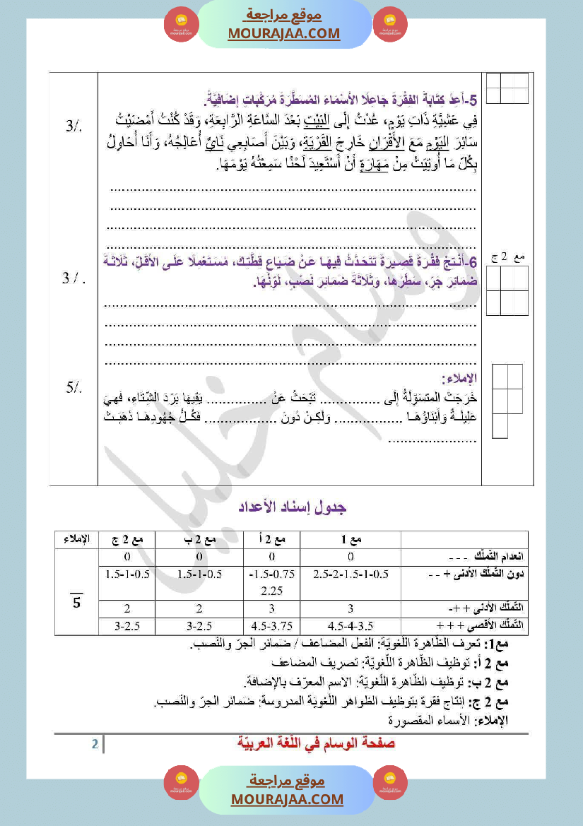 تقييم قواعد لغة مع الاصلاح السنة السادسة