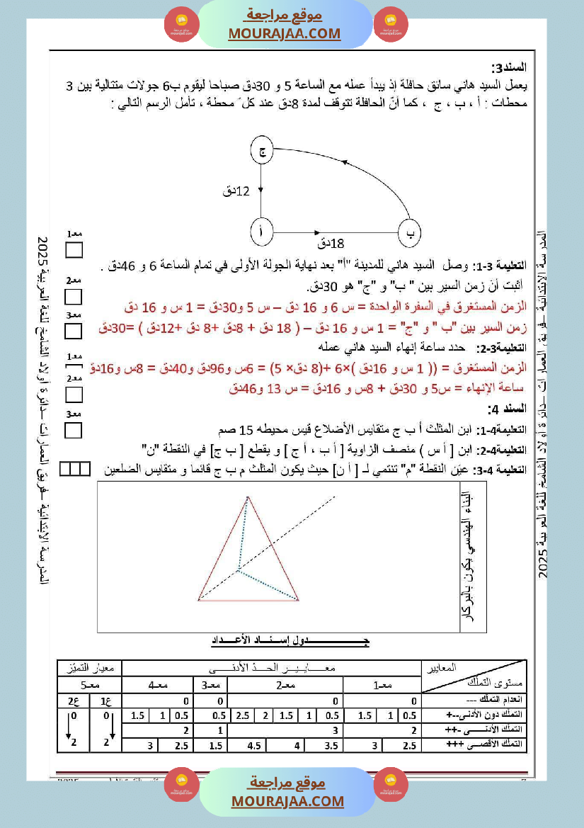 تقييم لتلاميذ السنة السادسة في الفترة الاولى مع الاصلاح 