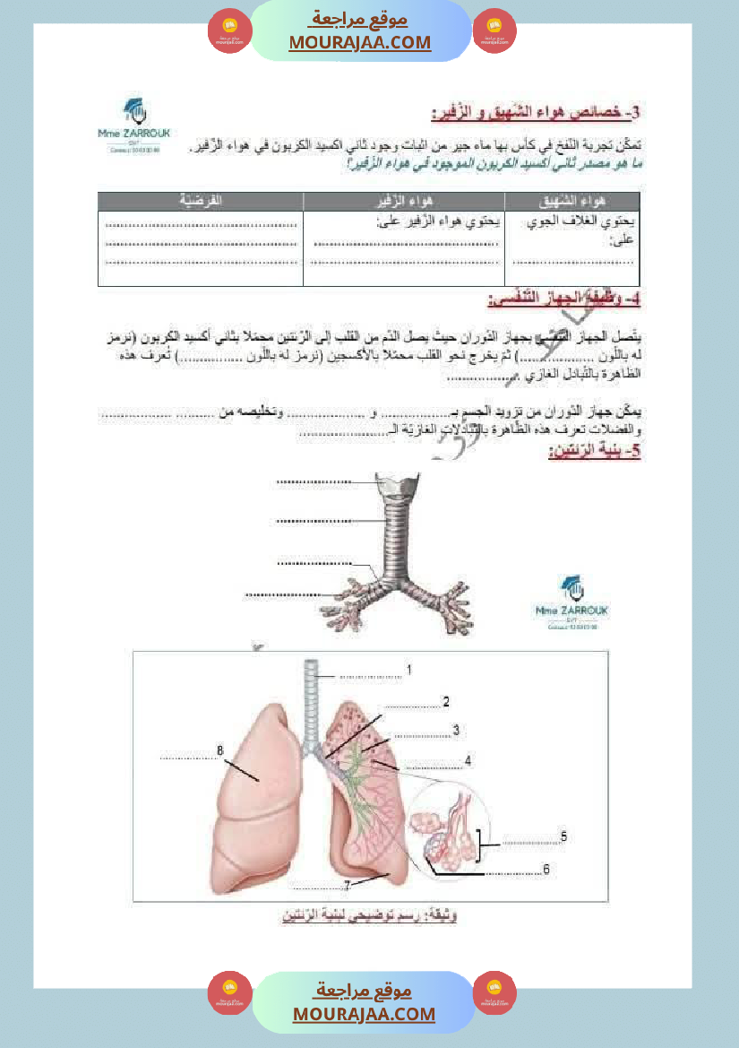 سنة سادسة إيقاظ علمي وحدة الهواء و التنفس درس التبادل الغازي في مستوى الرئتين