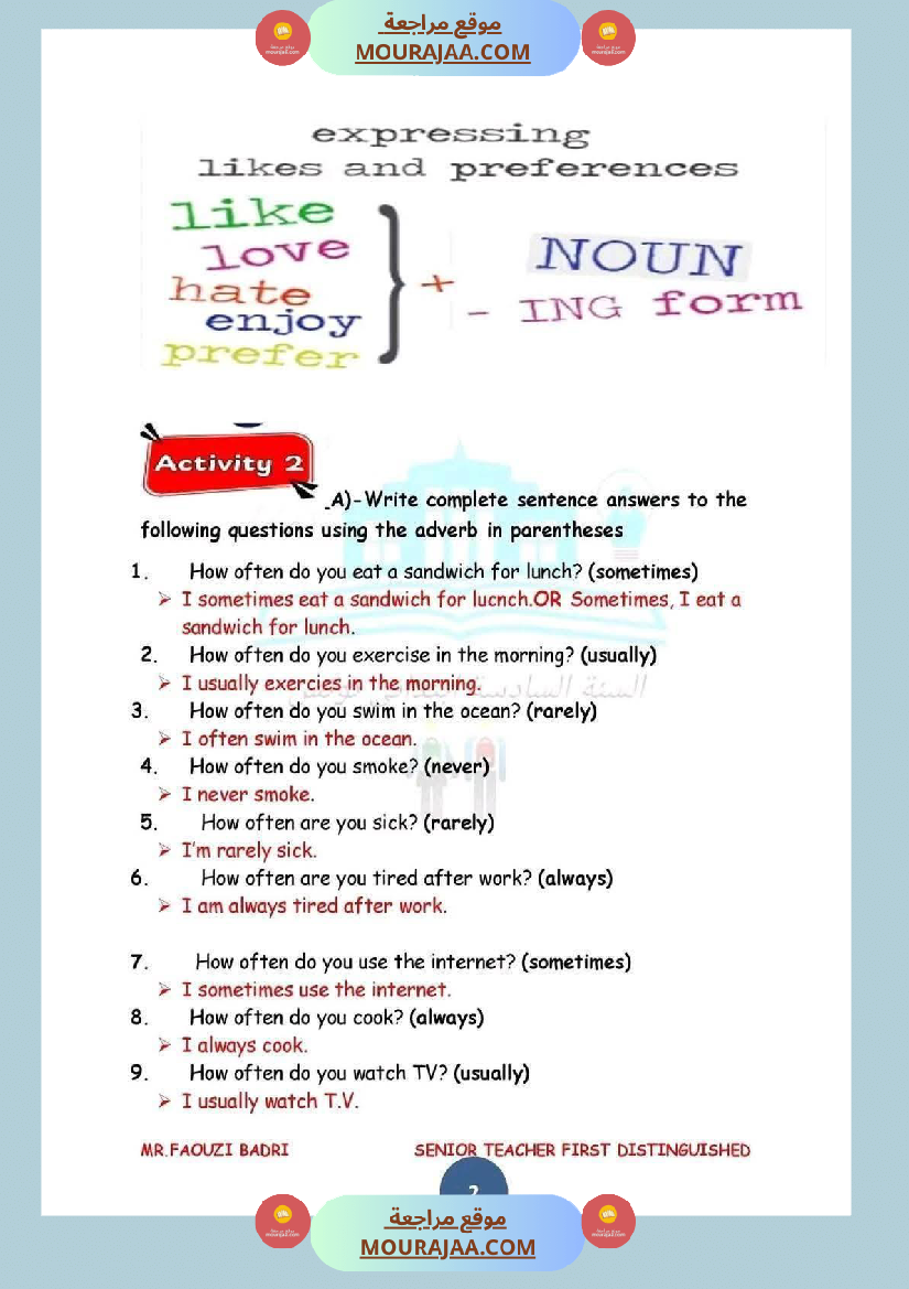 إنجليزية للسنة السادسة المحور الاول 