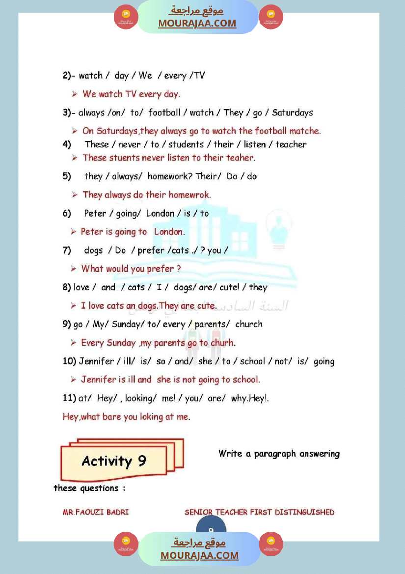 إنجليزية للسنة السادسة المحور الاول 