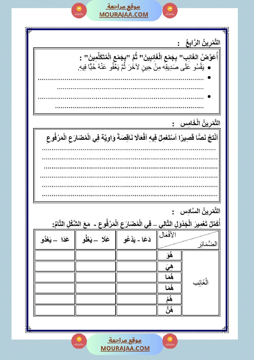 الناقص اليائي والناقص الواوي في الماضي والمضارع المجزوم والمنصوب والامر صفحة 11
