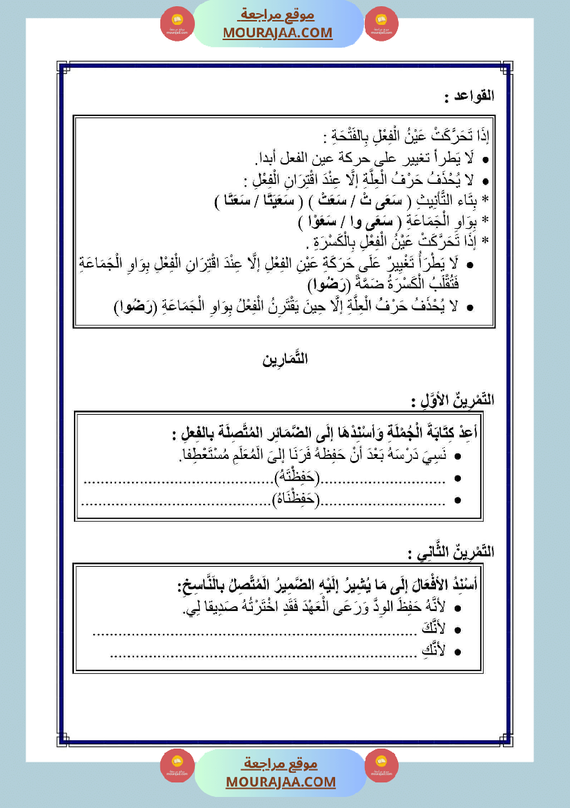 الناقص اليائي والناقص الواوي في الماضي والمضارع المجزوم والمنصوب والامر