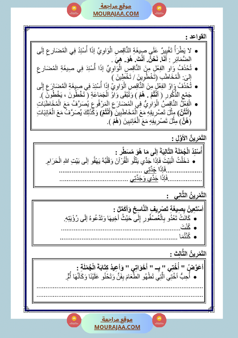 الناقص اليائي والناقص الواوي في الماضي والمضارع المجزوم والمنصوب والامر