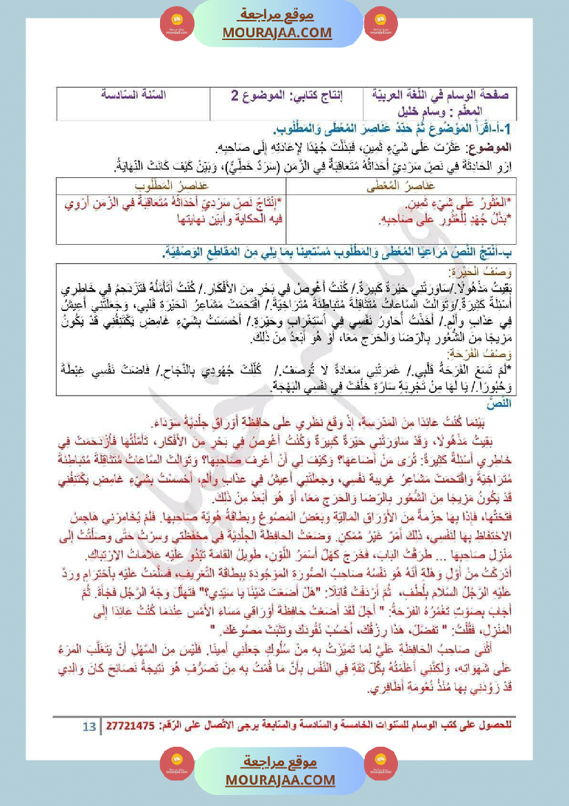 عربية السادسة الثلاثي الأول