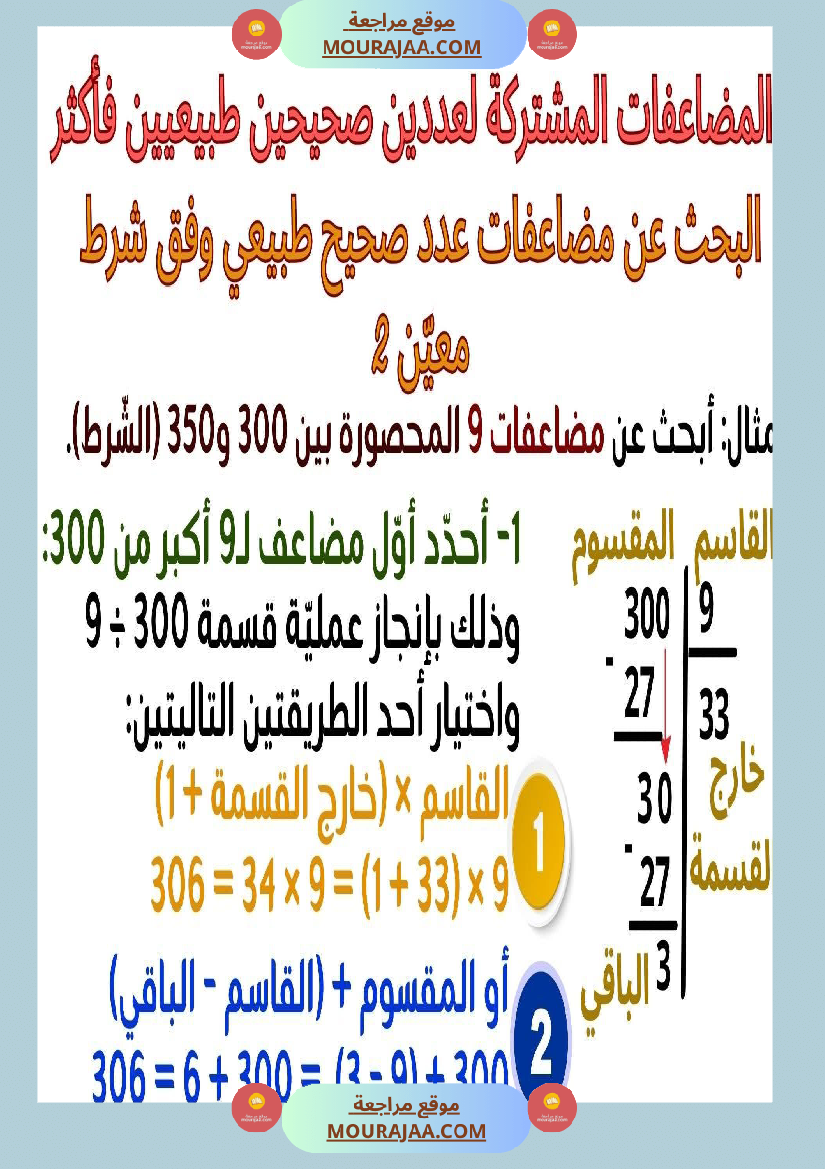 حساب سنة 6 الد رس أتعر ف مضاعفات مشتركة لعددين صحيحين طبيعيين فأكثر