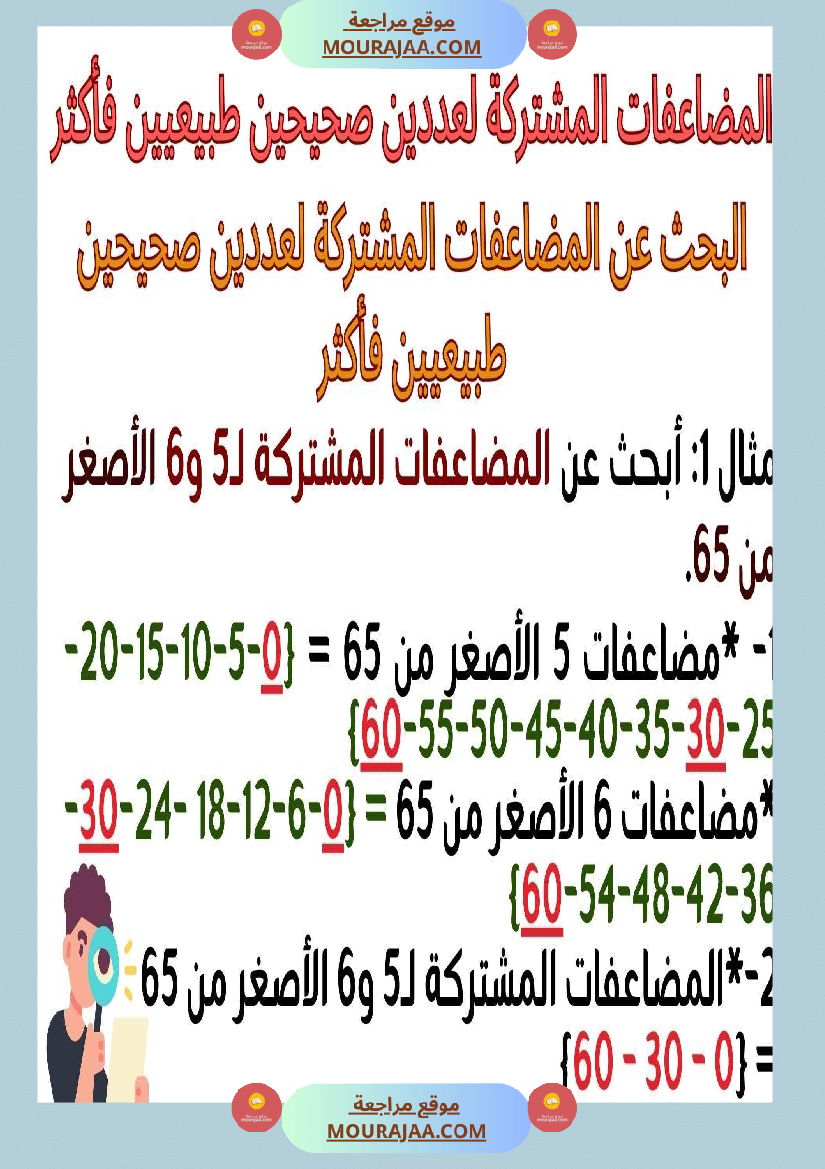 حساب سنة 6 الد رس أتعر ف مضاعفات مشتركة لعددين صحيحين طبيعيين فأكثر