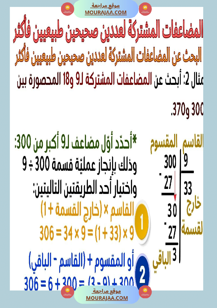 حساب سنة 6 الد رس أتعر ف مضاعفات مشتركة لعددين صحيحين طبيعيين فأكثر