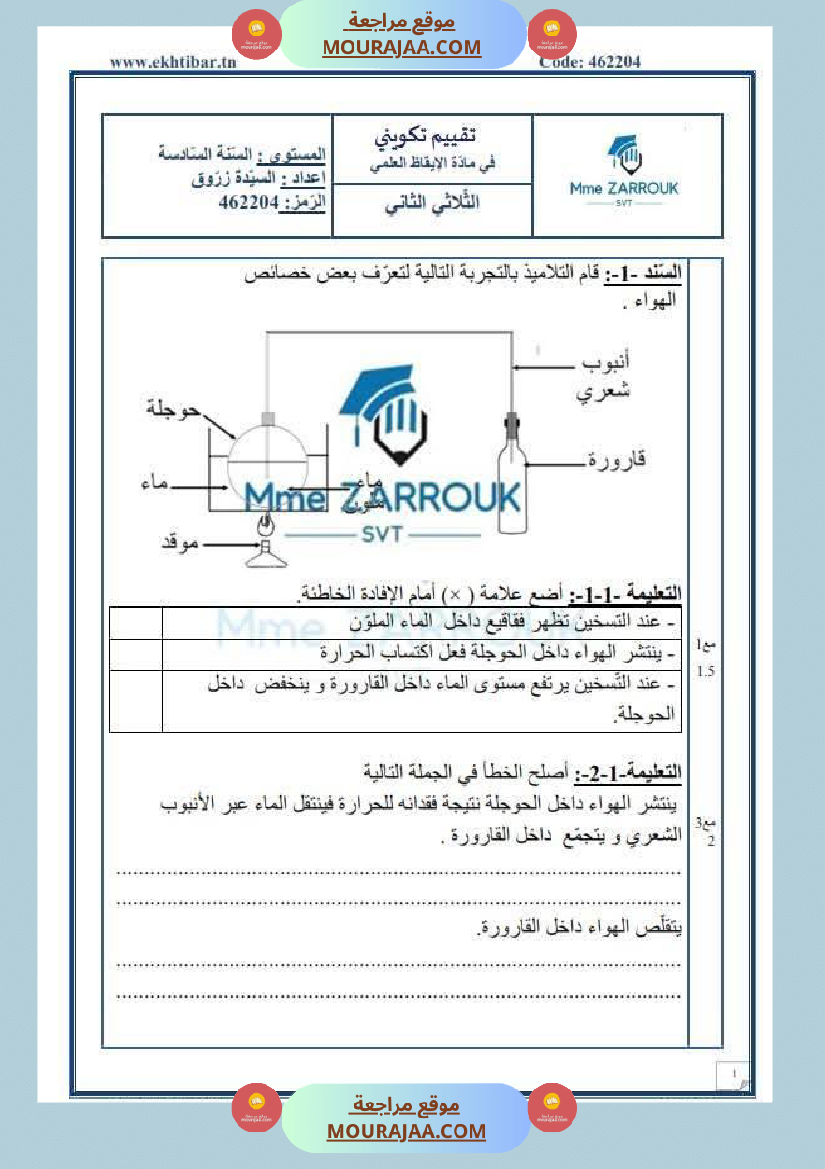 السنة السادسة دروس الإيقاظ العلمي الثلاثي الأول إدماج تقييم دعم وعلاج
