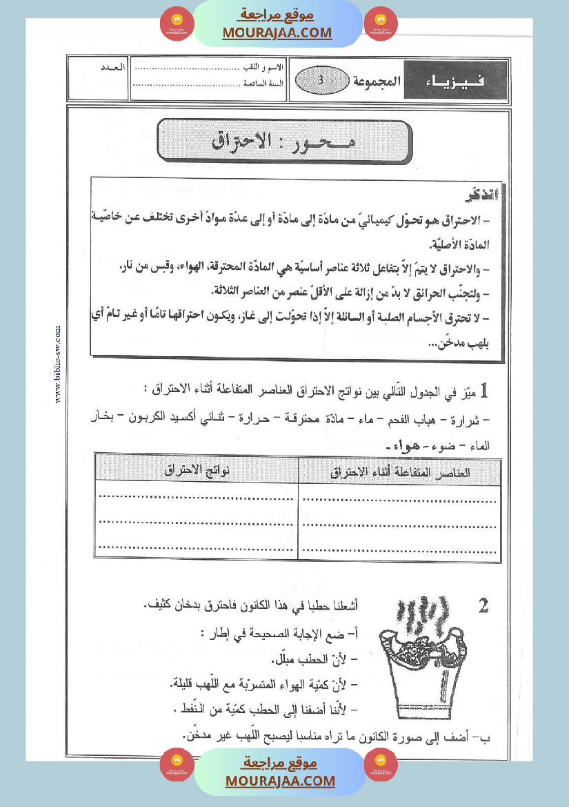 محور الهواء الإحتراق السنة السادسة