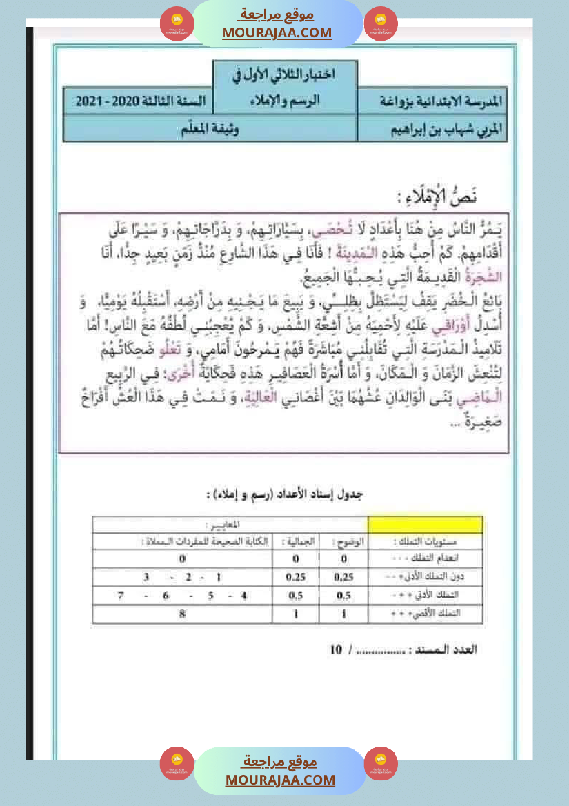 إملاء سنة الثالثة الثلاثي الاول 