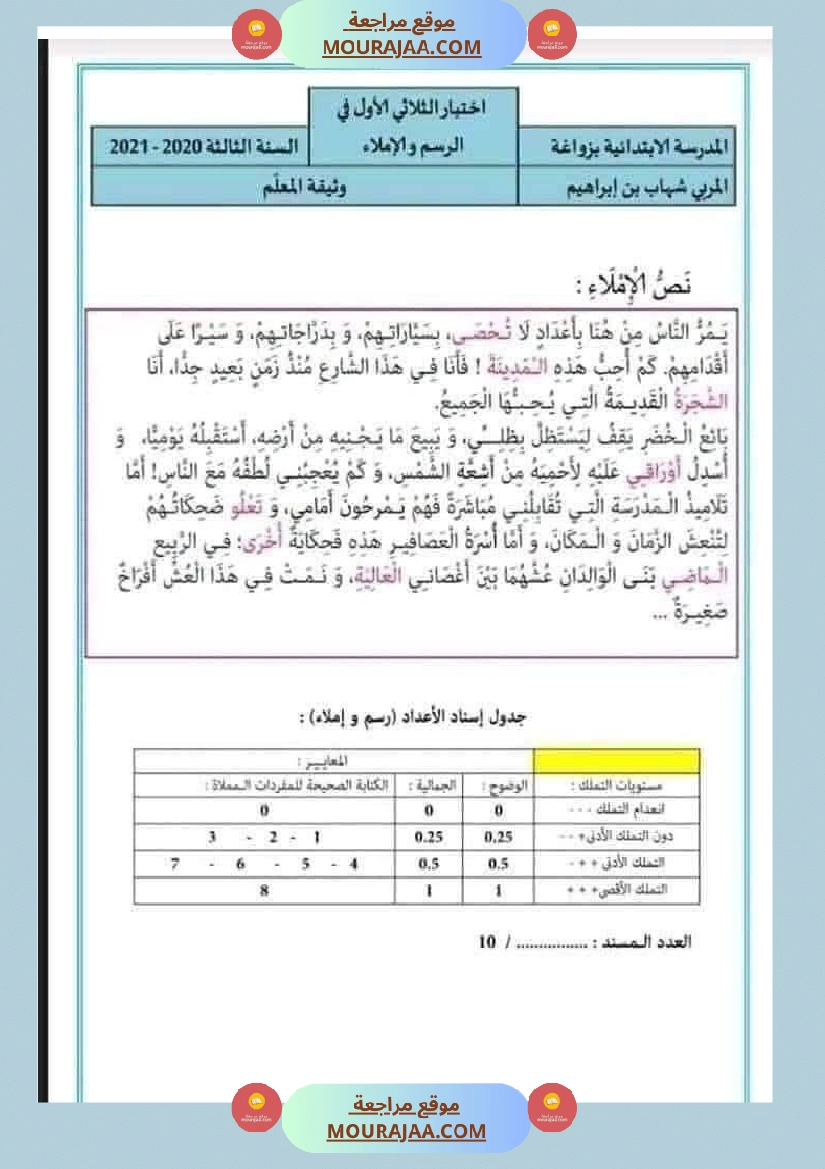 إملاء سنة الثالثة الثلاثي الاول  صفحة 8