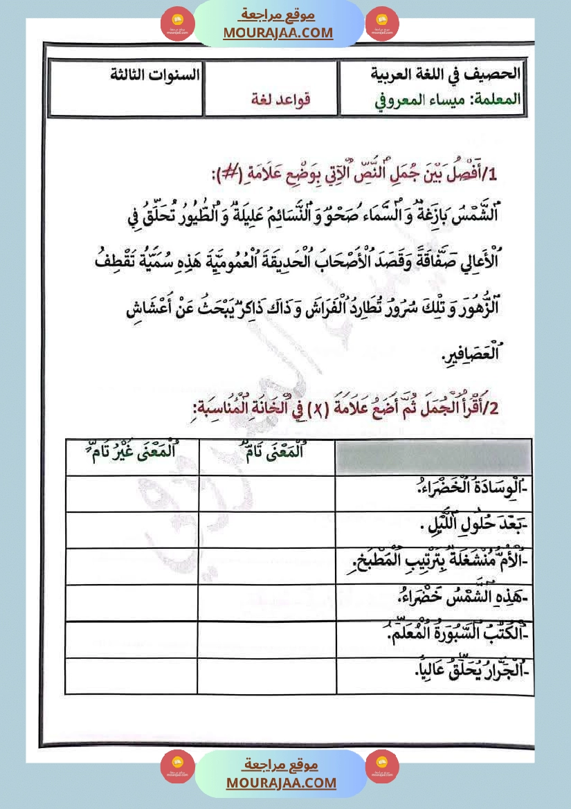 قواعد لغة الثلاثي الأول السنة الثالثة صفحة 15