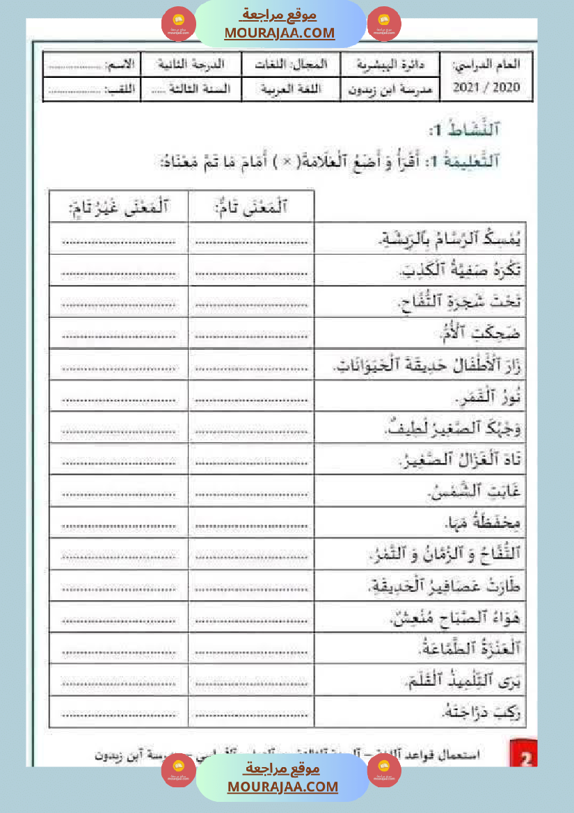 قواعد لغة السنة الثالثة الثلاثي الاول