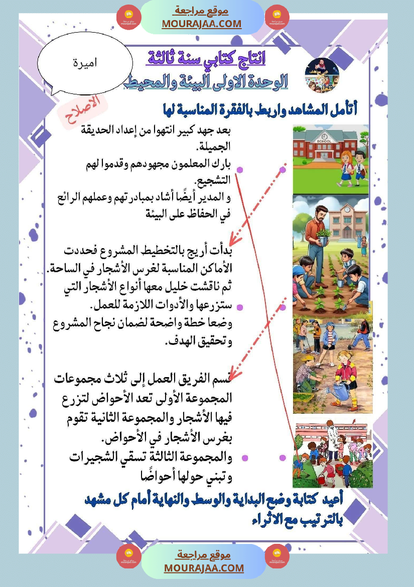 السنة الثالثة انتاج كتابي حول المحور الأول 