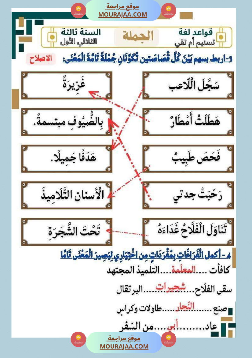 تمارين قراءة و قواعد اللغة السنة الثالثة