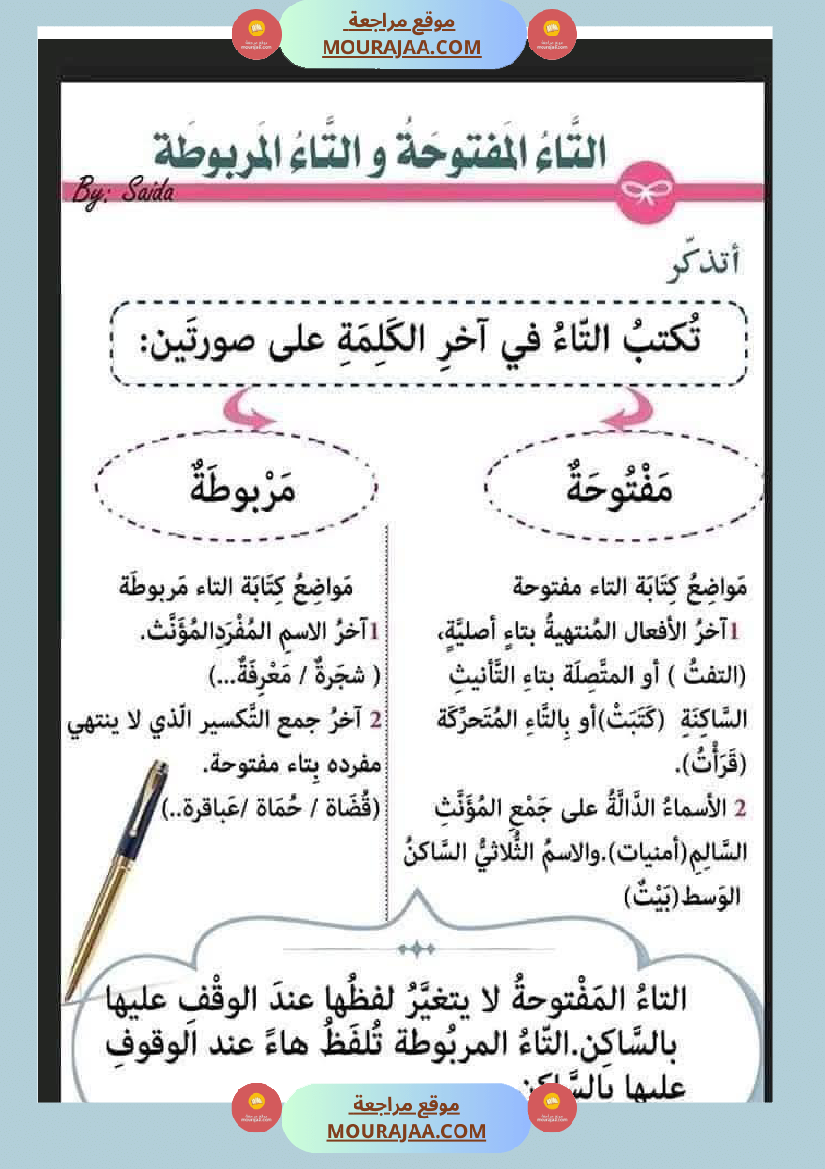 كيف نفرق بين التاء المفتوحة والمربوطة شرح مفصل مع تمارين 