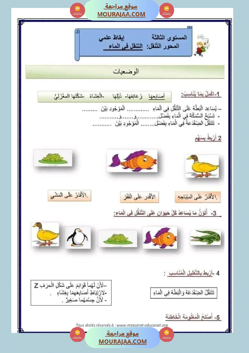 سنة الثالثة ايقاظ علمي ثلاثي الاول التنقل عند الحيوان