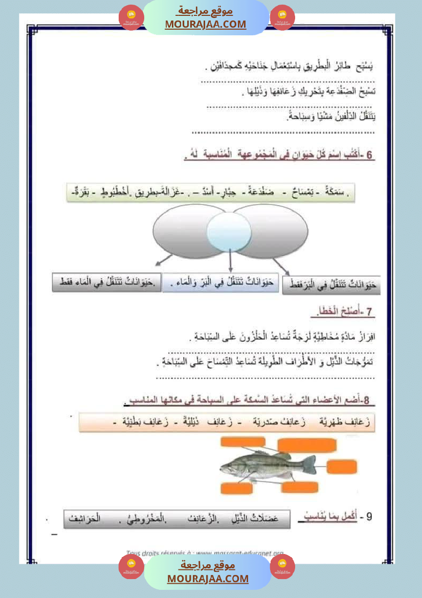 سنة الثالثة ايقاظ علمي ثلاثي الاول التنقل عند الحيوان