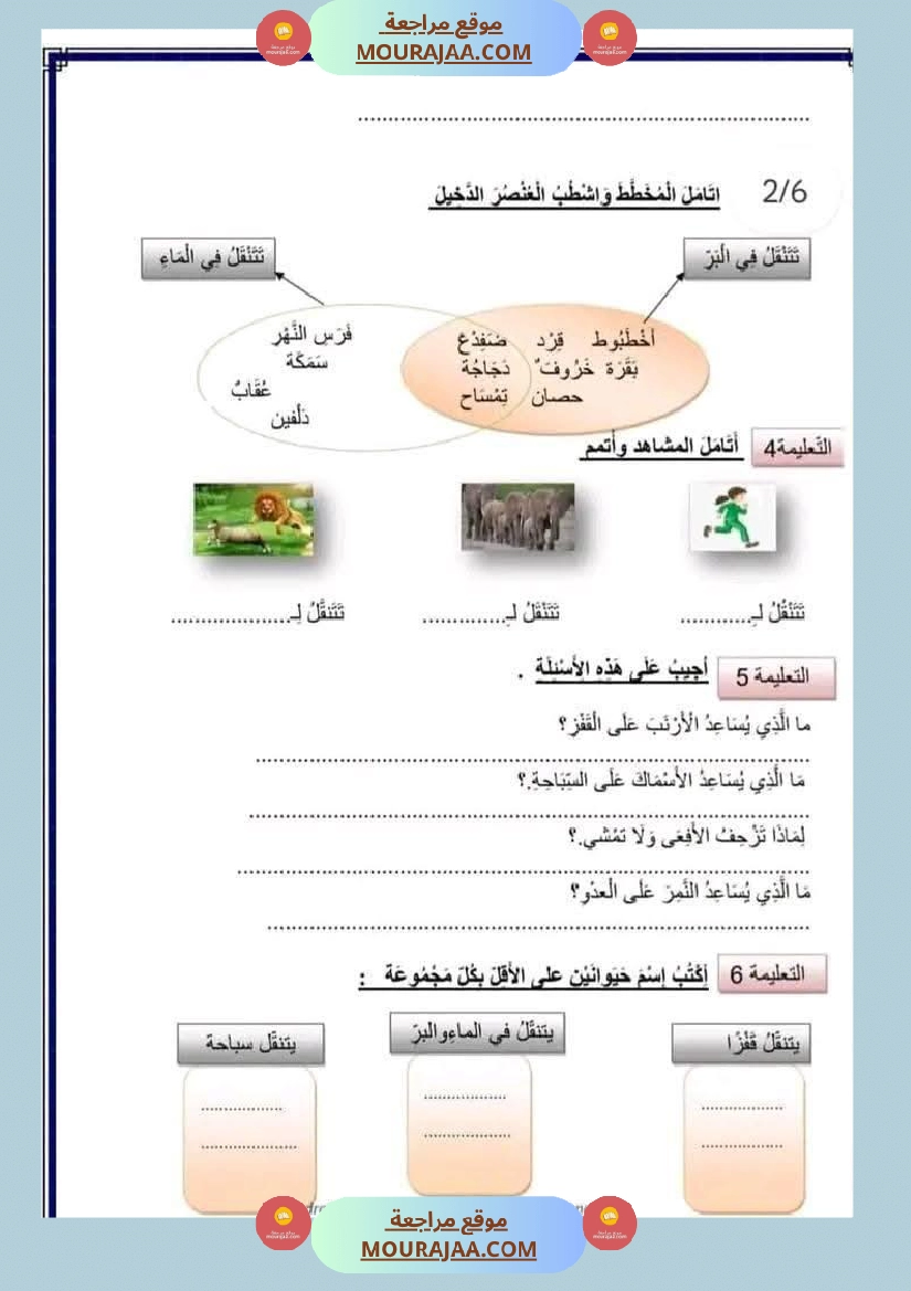 سنة الثالثة ايقاظ علمي ثلاثي الاول التنقل عند الحيوان صفحة 8