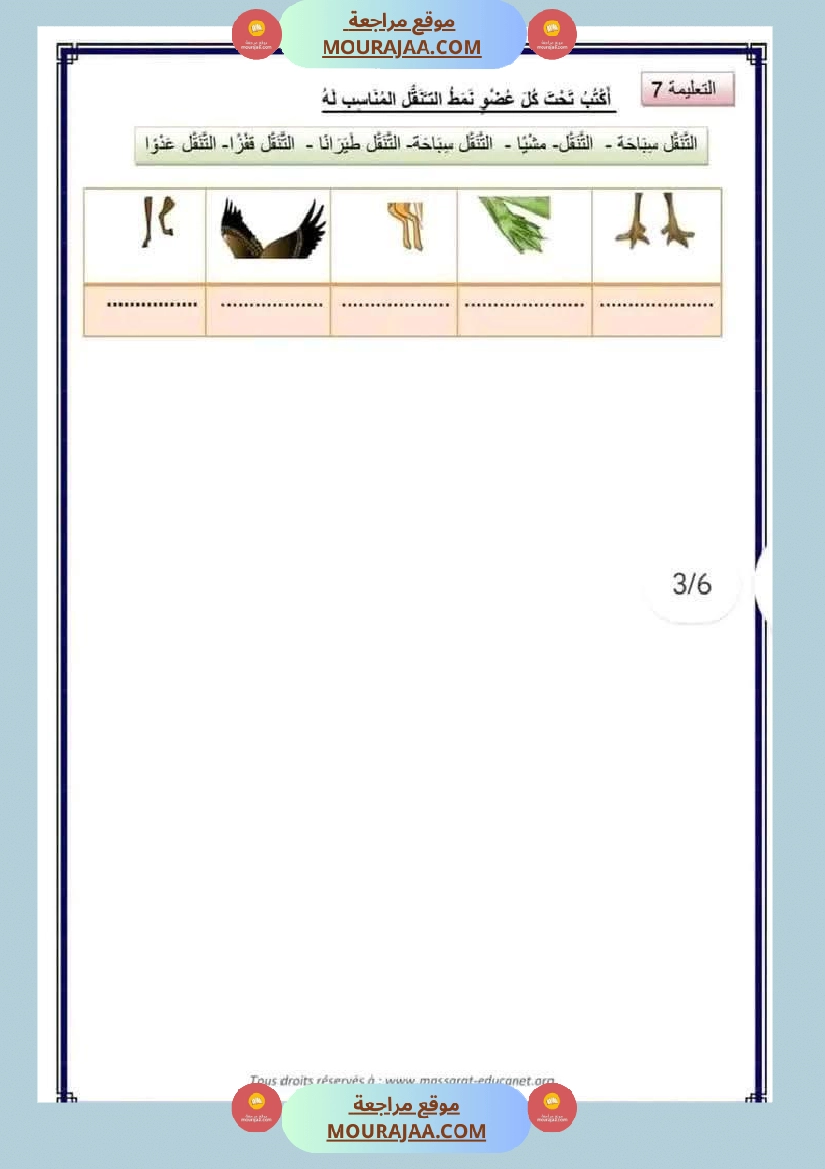 سنة الثالثة ايقاظ علمي ثلاثي الاول التنقل عند الحيوان صفحة 9