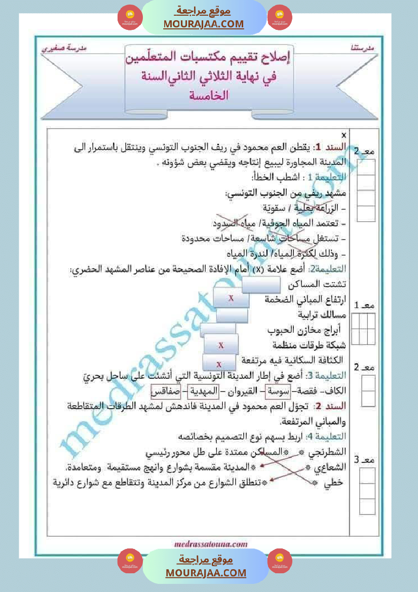 امتحان جغرافيا سنة خامسة ابتدائي الثلاثي الثاني