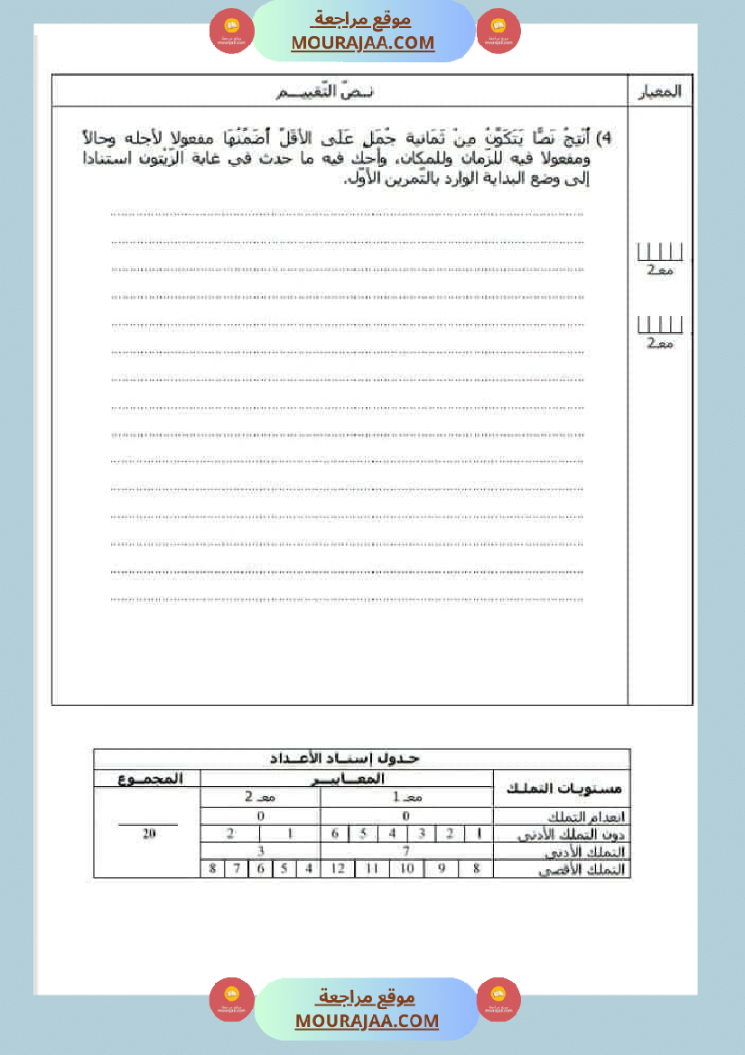 امتحان لغة سنة خامسة ابتدائي الثلاثي الثاني