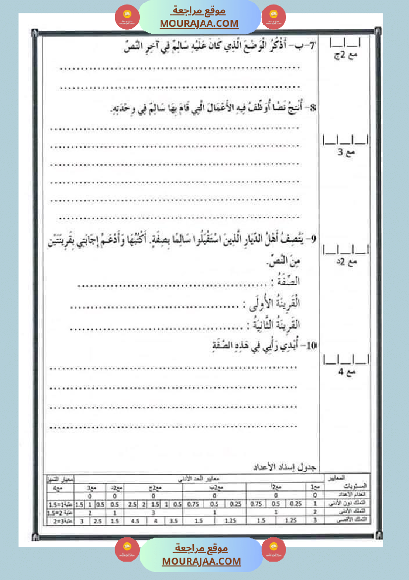 امتحان لغة سنة خامسة ابتدائي الثلاثي الثاني