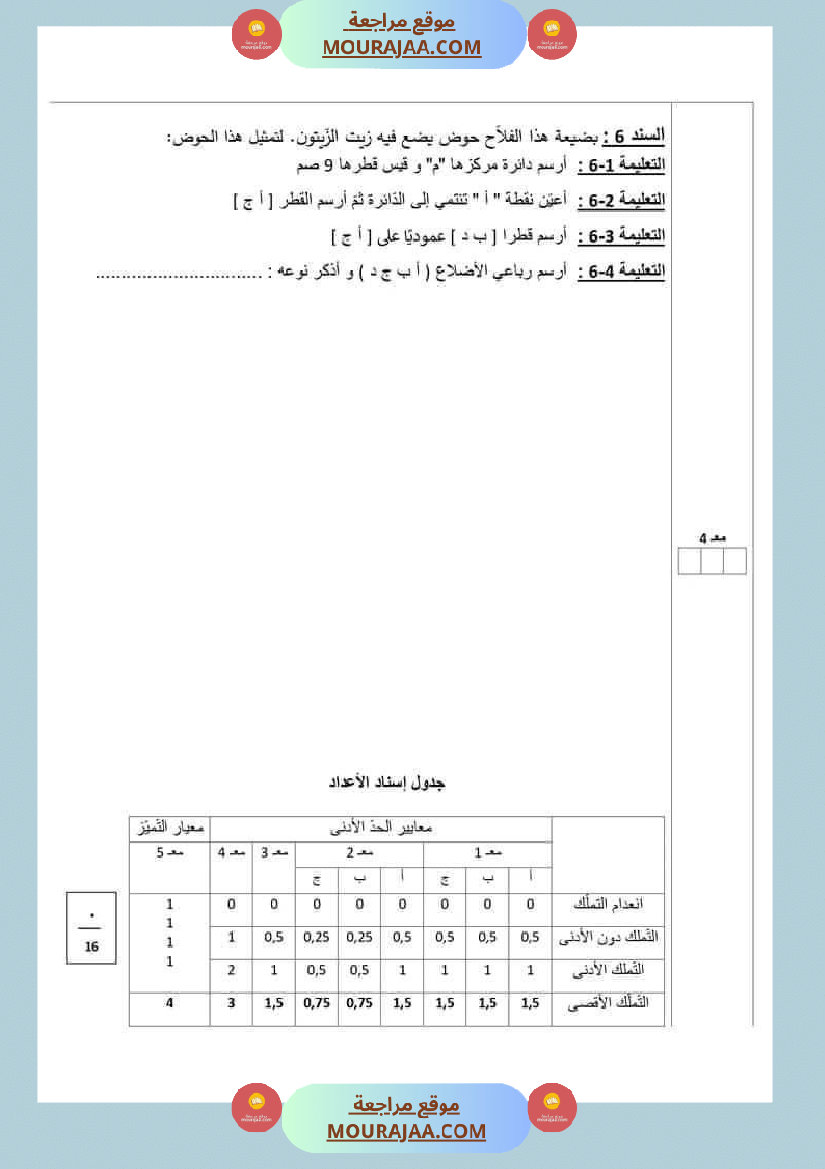 امتحان نهاية الثلاثي رياضيات سنة خامسة ابتدائي