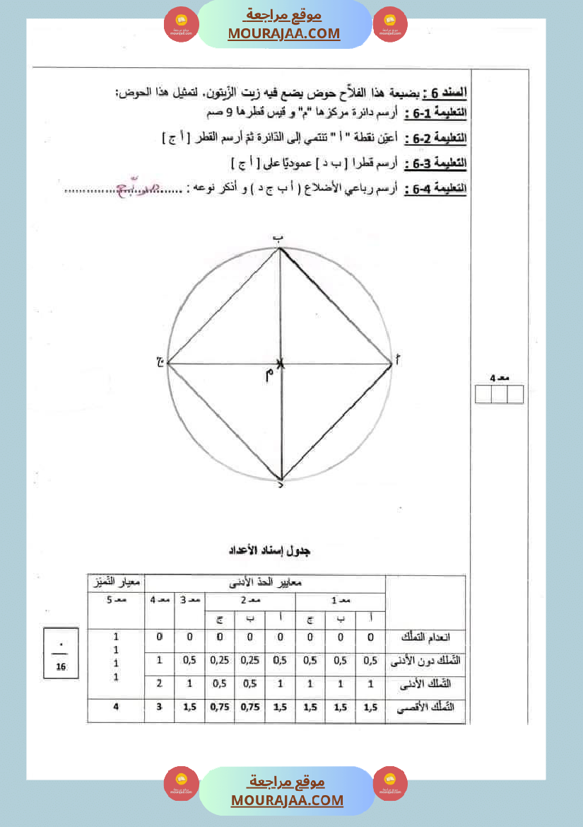 امتحان نهاية الثلاثي رياضيات سنة خامسة ابتدائي