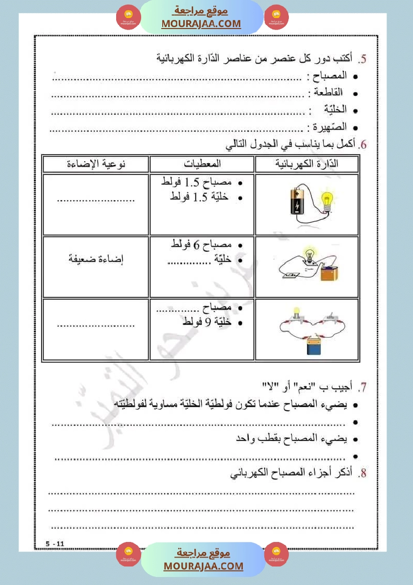 اختبار سنة خامسة ابتدائي ايقاظ علمي الثلاثي الثاني صفحة 9