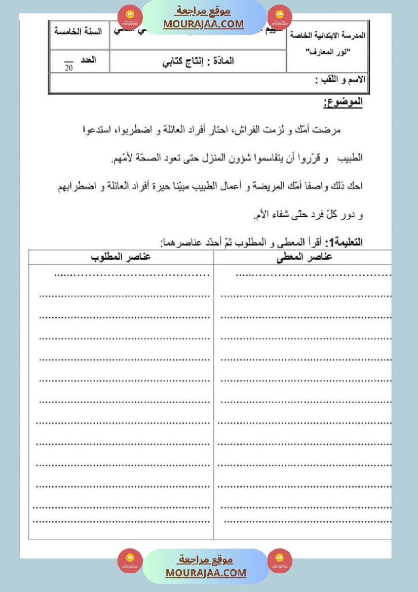 امتحان ايقاظ علمي سنة خامسة ابتدائي الثلاثي الثاني