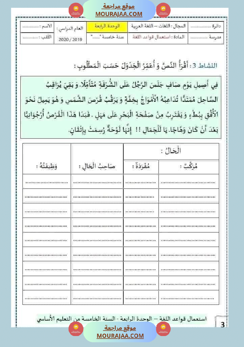 سنة خامسة الوحدة الرابعة