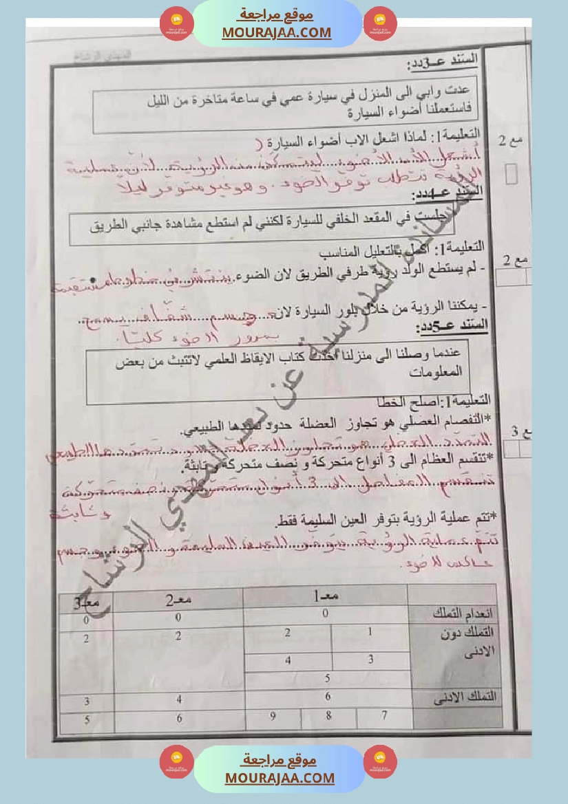 تقييم في الرياضيات و الايقاظ العلمي السنة الخامسة مرفق بالاصلاح صفحة 10