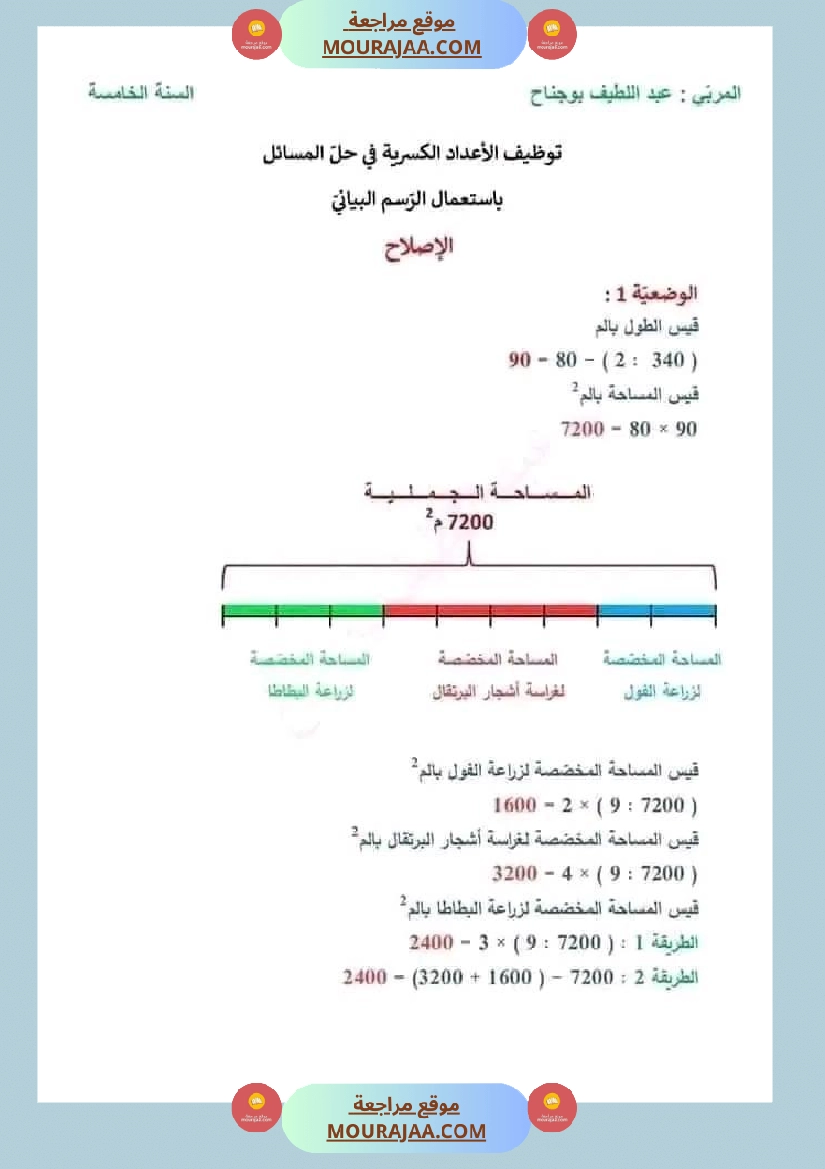 سنة خامسة رياضيات ثلاثي 2 مع الاصلاح صفحة 1