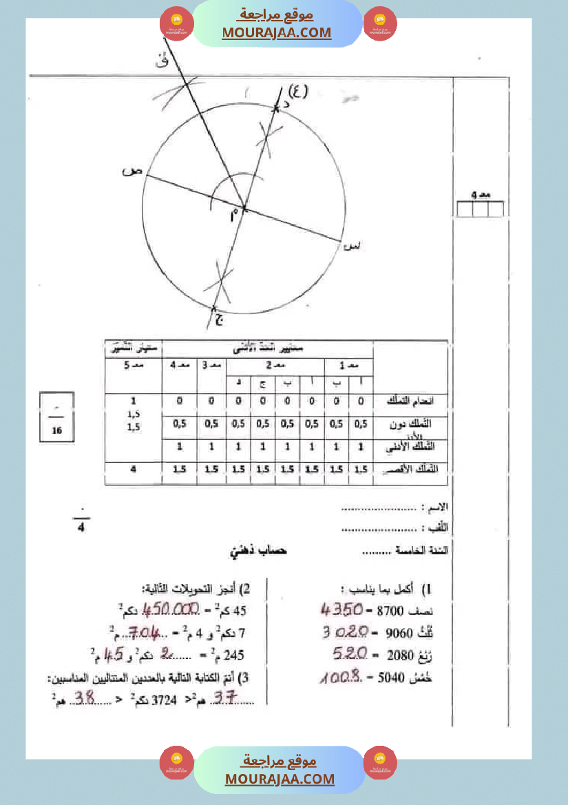 سنة خامسة رياضيات ثلاثي 2 مع الاصلاح