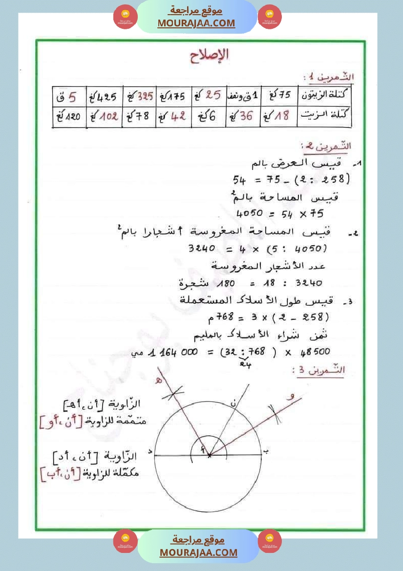 سنة خامسة رياضيات مع الإصلاح صفحة 1